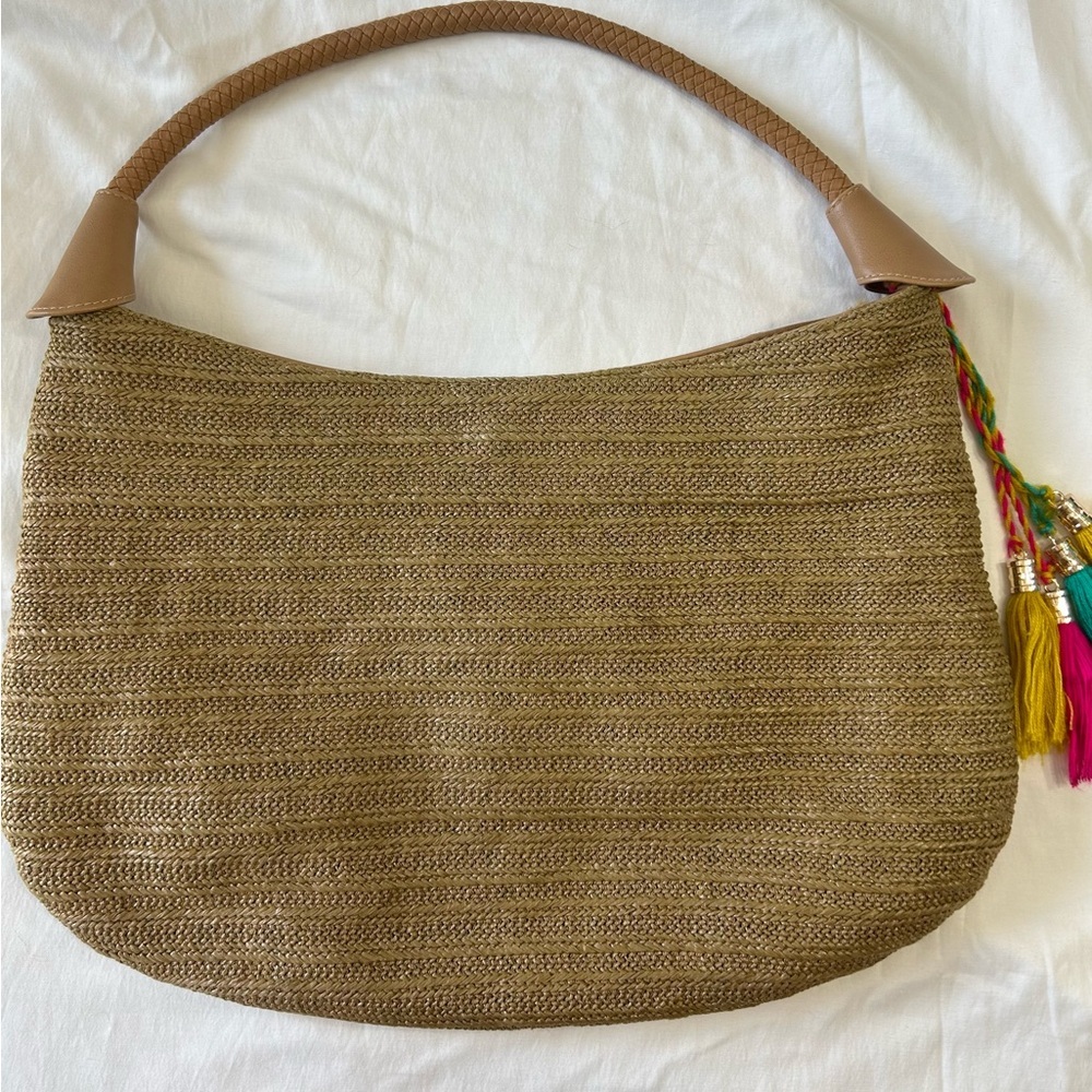 Imoshion Tan Woven Hobo Bag with Colorful Tassels